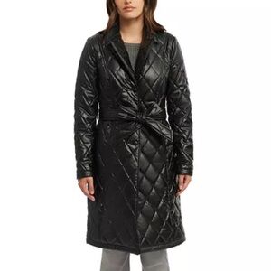 Badgley Mischka Yolanda Quilted Faux Leathe Coat
